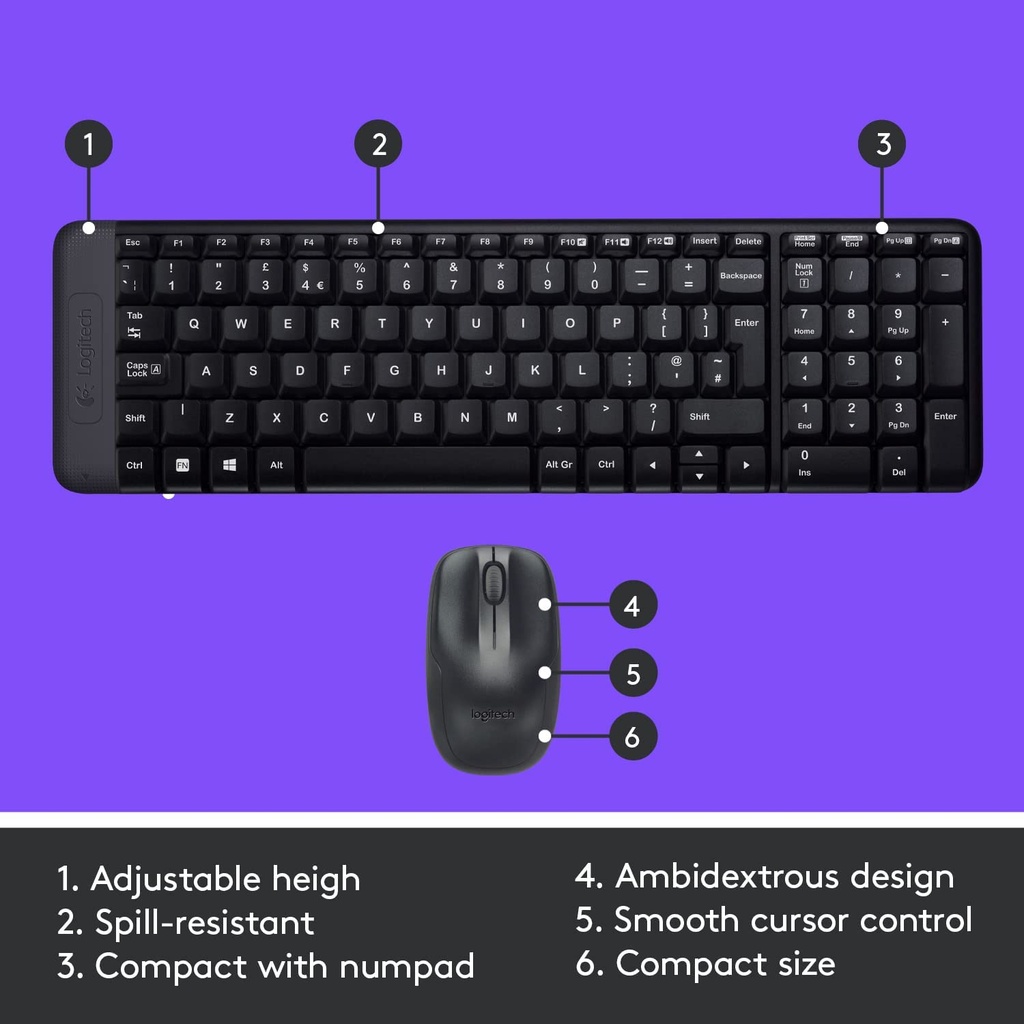 Logitech Wireless Keyboard Mouse Combo MK220 US