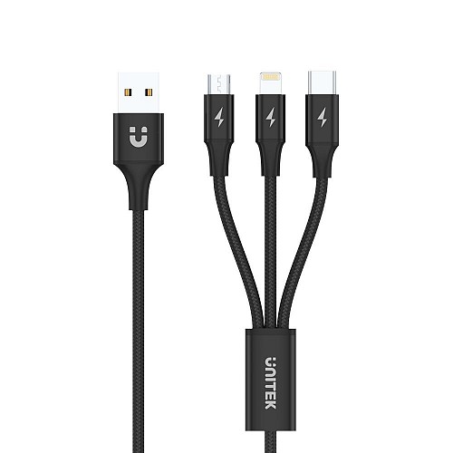 Unitek C14049BK 3in1 Braided TypeC/Lightning/Micro Black 1.2m