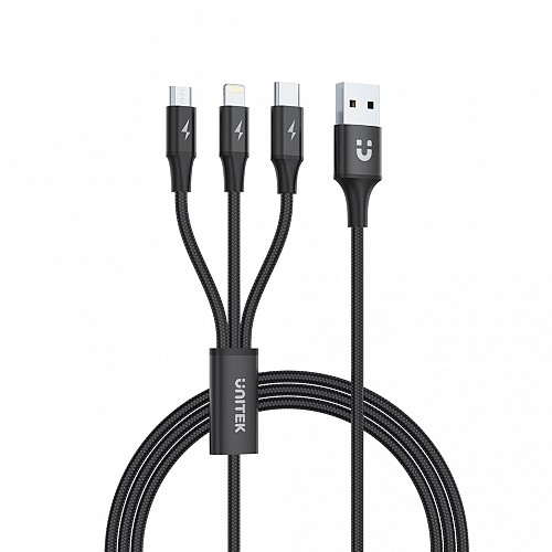 Unitek C14049BK 3in1 Braided TypeC/Lightning/Micro Black 1.2m