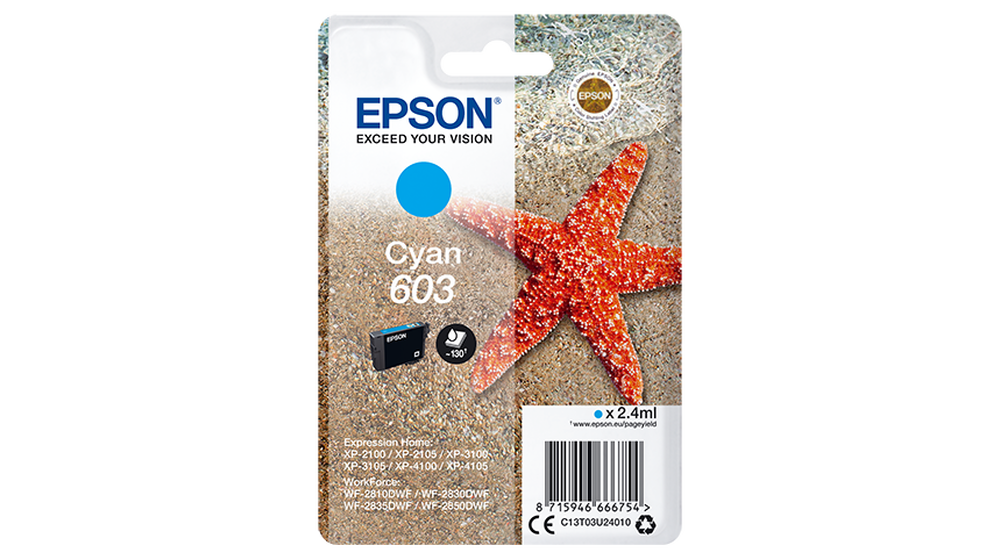 Epson 603 Cyan Original Ink Cartridge (C13T03U24010)